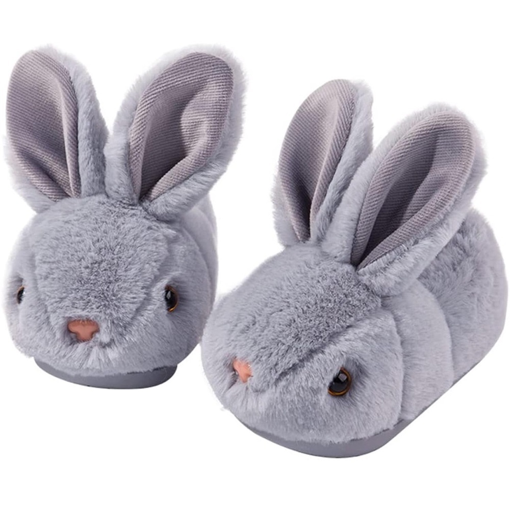 Cozy Gray Bunny Kids Slippers For Boys Or Girls Toddler Size 8
